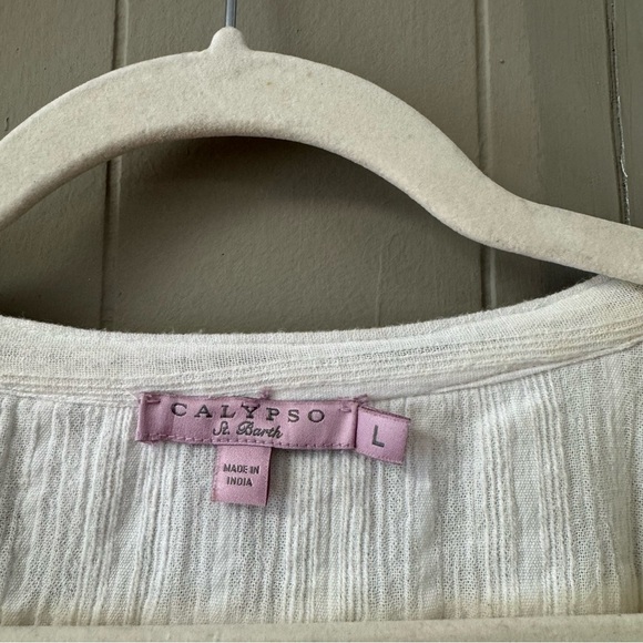 Calypso St. Barth Sequined Crochet Blouse Top Size Lg White Gray Boho Boxy Work - Picture 7 of 11